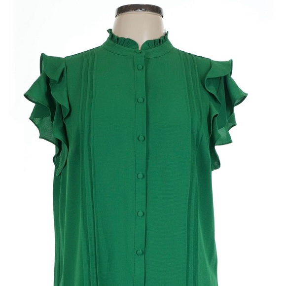 Cece - Green Button Ruffled Blouse - Picture 3 of 4